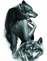 Обнаженная девушка и серые волки