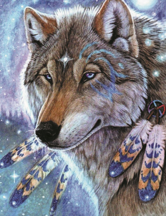 Алмазная мозаика 40x50 Волк с перьями
