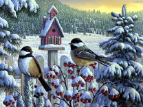 Синички на заснеженных елках