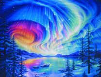 Северное сияние над озером