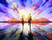 Пробежка по пляжу на закате дня