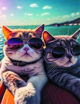 Коты в солнцезащитных очках у озера