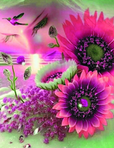 Девушка, розовые цветы на фоне моря