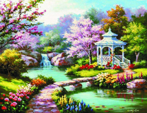 Сказочный сад с озером и цветами