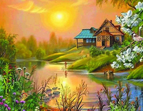 Деревянный домик на берегу реки