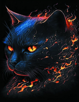 Черный кот с огненными глазами