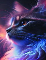 Пушистый кот в синем свете