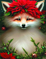 Лиса с красным цветком на голове