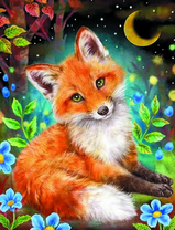 Лисичка среди голубеньких цветов