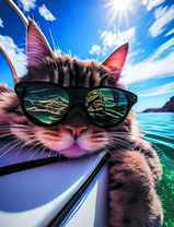 Котик в темных очках на озере