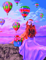 Нежная девушка любуеться полётом воздушных шаров