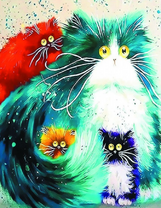 Пушистая кошечка и разноцветные котята