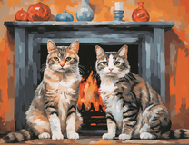 Полосатые котики у камина