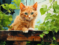 Рыжий котик среди летней зелени