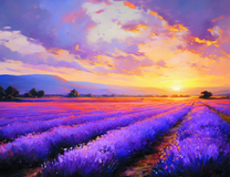 Красивый закат над лавандовым полем