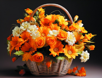 Букет оранжевых роз и хризантем