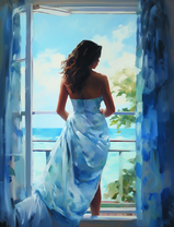 Красивая девушка на балконе у моря