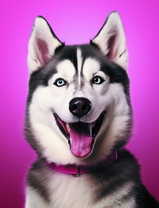 Довольная лайка на розовом фоне