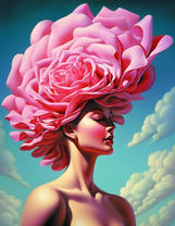 Красивая девушка с огромной розовой розой