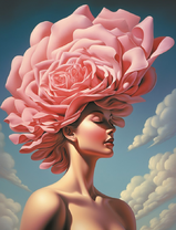 Девушка с огромной розой на голове