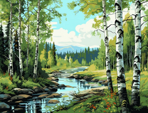 Березки у горной речушки