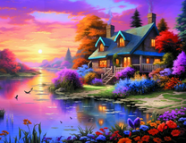 Домик в свете фиолетового заката