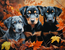 Черные щенки в осенних листьях