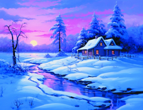 Розовый закат над зимней рекой