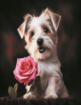 Собачка и розовая роза