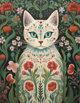 Белая кошечка и цветы