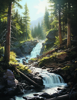 Горная река в лесу среди камней