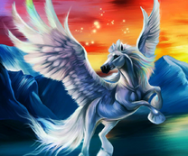 Белый пегас на фоне гор