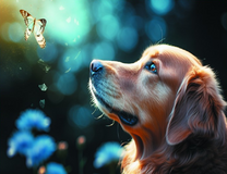 Милый лабрадор и бабочка