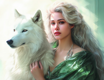 Девушка и белый волк