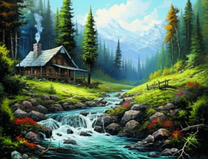 Домик в густом горном лесу