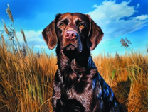 Черный лабрадор на осенней охоте