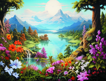 Прекрасный пейзаж с цветами и горами