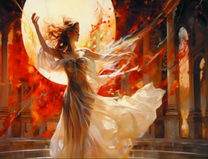 Танец девушки среди античных колон