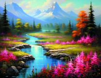 Розовые цветы в горной долине