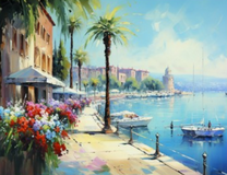 Туристический город с причалом для яхт