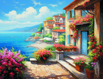 Курортный город в ярких цветах