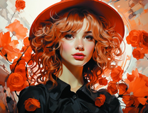 Рыжеволосая девушка среди красных цветов