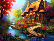 Сказочный домик с тропинкой к реке