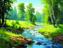 Летний пейзаж у небольшой реки