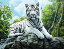 Белый тигр на большом камне