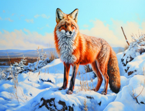 Лиса в заснеженной долине