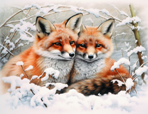 Две милые лисички среди снега