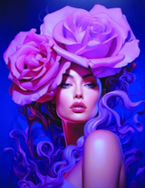 Красивая девушка с большими розами на голове