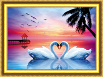 Лебеди и красное небо