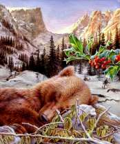 Медведь, спящий в зимнем лесу